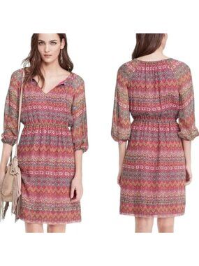 Diane Von Furstenberg DVF Parry Silk Pink Print Elbow Sleeve Dress 12 Fits 10